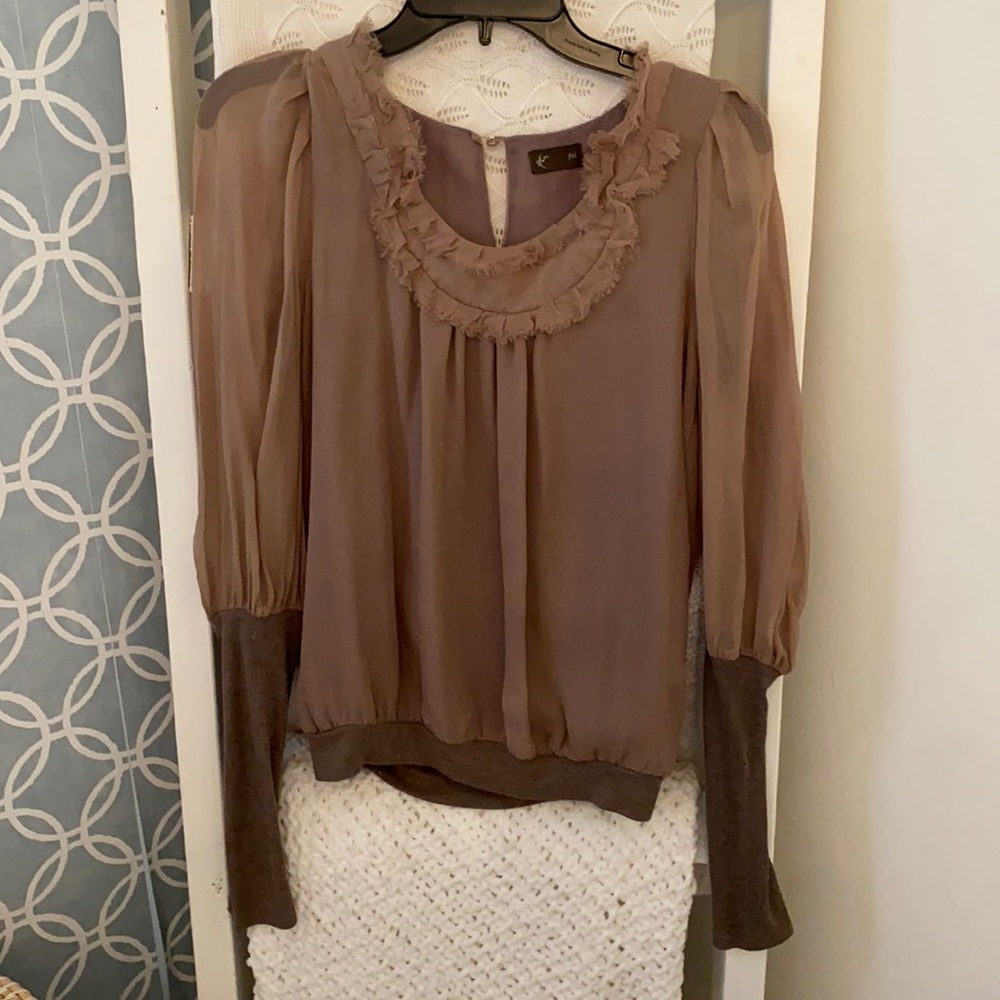 Anthropologie Fei Silk Blouse Taupe Color size S/P worn once